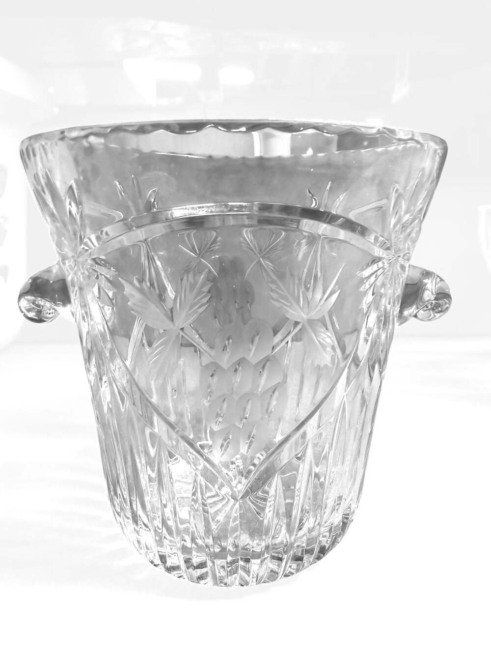 Vintage Clear Cut Crystal Ice Bucket with Pinwheel and Fan Motif